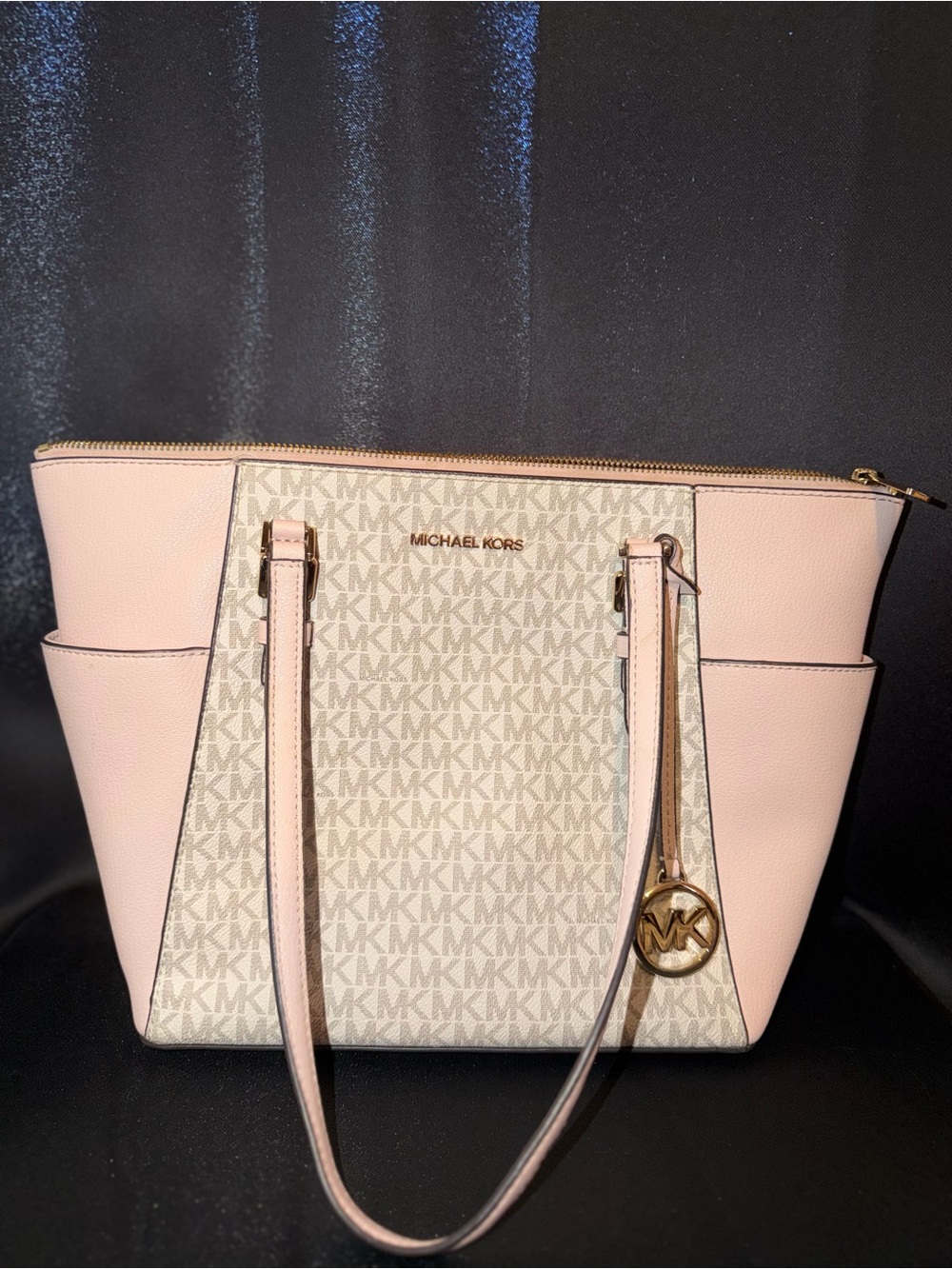 Michael Kors Pink and Vanilla Logo Large Charlotte Tote